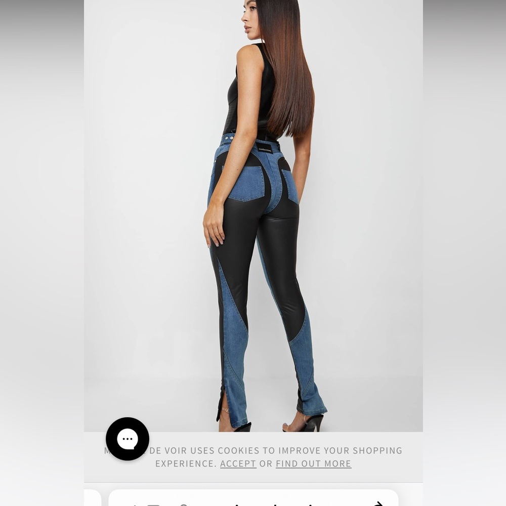 NWT -Maniere De Voir VEGAN LEATHER CONTOUR SKINNY JEANS - BLUE size 2